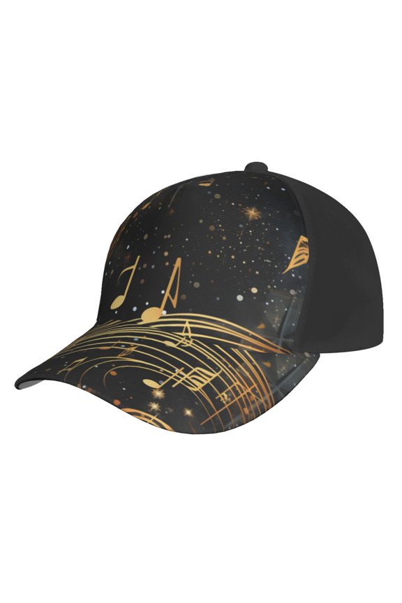 Baseball Cap Unisex Adjustable Outdoor Hat Snapback , Musical Notes With Piano Starry Golden