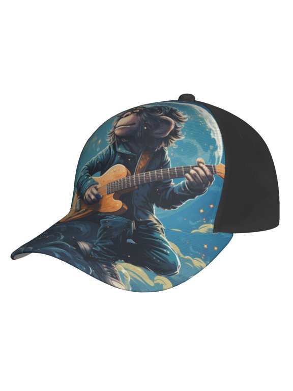 Baseball Cap Unisex Adjustable Sport Hat Snapback , Monkey Playing Guitar Starry