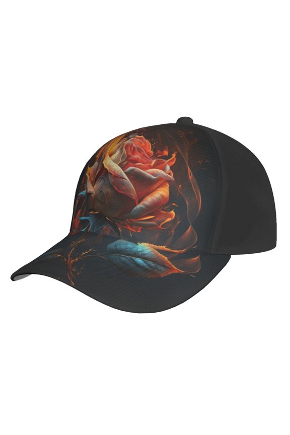 Baseball Cap Unisex Adjustable Sport Hat Snapback , Rose On Fire Burning Flaming
