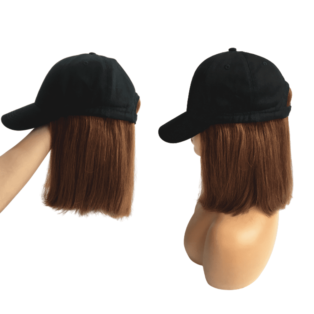 Baseball Cap Wig with Bob Human Hair Extension 30 Medium Auburn Short