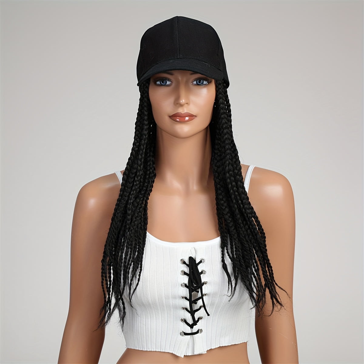 Baseball Cap Wig With Braided For Women 18 Inches Black Twist Box