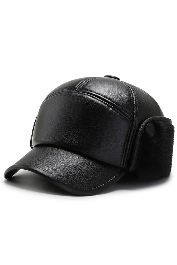 Baseball Cap Winter Thickening Warm Ear Hundred Casual Cold Imitation Leather Hat Mens Winter Hat Trappers Hat Plaid Hat Snow Head Gear for Men Winter Hat with Ears Boys Winter Trapper Hat Ear Hats