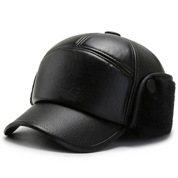 Baseball Cap Winter Thickening Warm Ear Hundred Casual Cold Imitation Leather Hat Mens Winter Hat Trappers Hat Plaid Hat Snow Head Gear for Men Winter Hat with Ears Boys Winter Trapper Hat Ear Hats