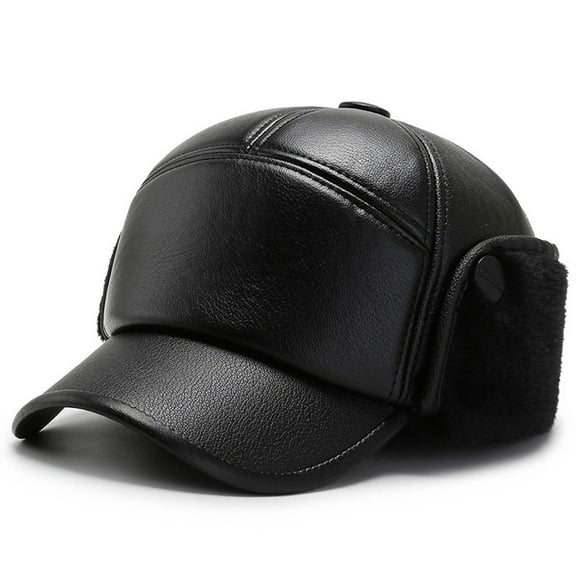 Baseball Cap Winter Thickening Warm Ear Hundred Casual Cold Imitation Leather Hat Mens Winter Hat Trappers Hat Plaid Hat Snow Head Gear for Men Winter Hat with Ears Boys Winter Trapper Hat Ear Hats