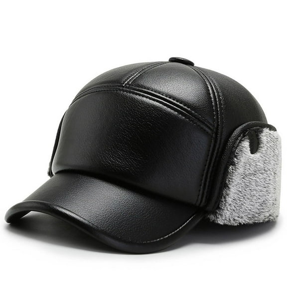 Baseball Cap Winter Thickening Warm Ear Hundred Casual Cold Imitation Leather Hat Mens Winter Hat Trappers Hat Plaid Hat Snow Head Gear for Men Winter Hat with Ears Boys Winter Trapper Hat Ear Hats