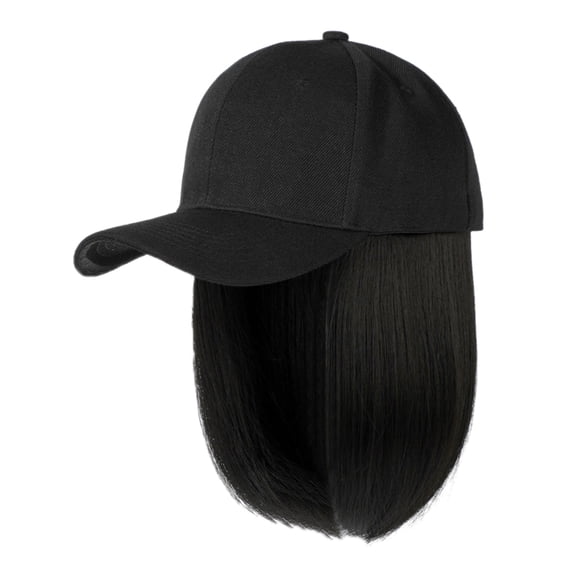 Baseball Cap With Hair Extensions Straight Short Bob Hairstyle Adjustable Removable Wig Hat For Woman Girl Ash Blonde Mix Polyester