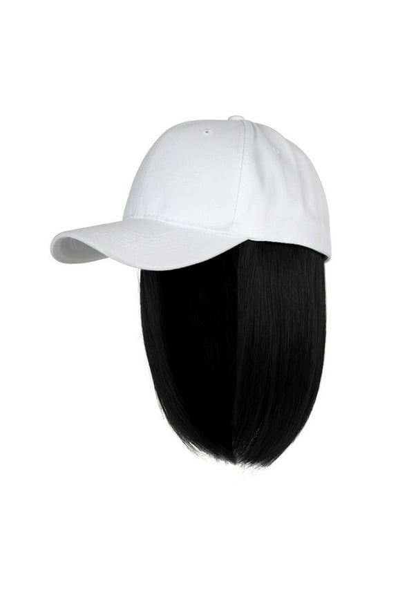 Baseball Cap For Women Baseball Cap With Hair Extensions Straight Short Bob Removable Wig Hat Adjustable Sunshade For Daily Concerts Synthetic Polyester One Size Cowboy Hat
