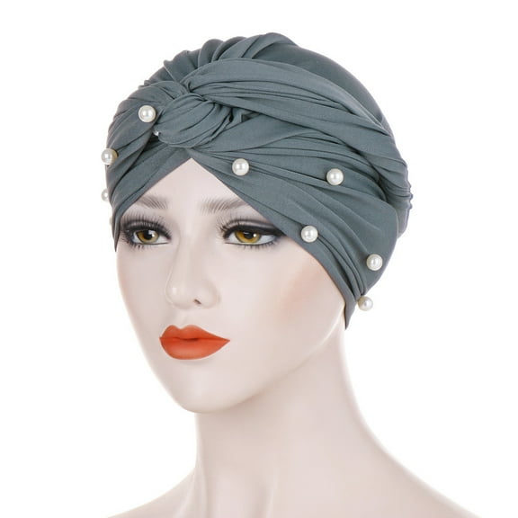 Seductiva Headbands for Women Women Pearl Beading India Hat Ruffle Cancer Chemo Beanie Turban Wrap Cap Muslim Hat 1PC
