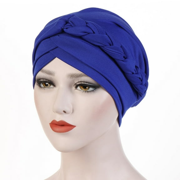Seductiva Headbands for Women Women Solid Plait India Hat Ruffle Cancer Chemo Beanie Turban Wrap Cap Muslim Hat 1PC