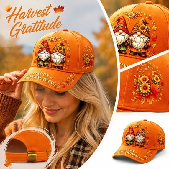 Baseball Cap Women, Thanksgiving Hats, Funny Hats, Gnome Pattern Fall Baseball Cap For Autumn Party Outfit