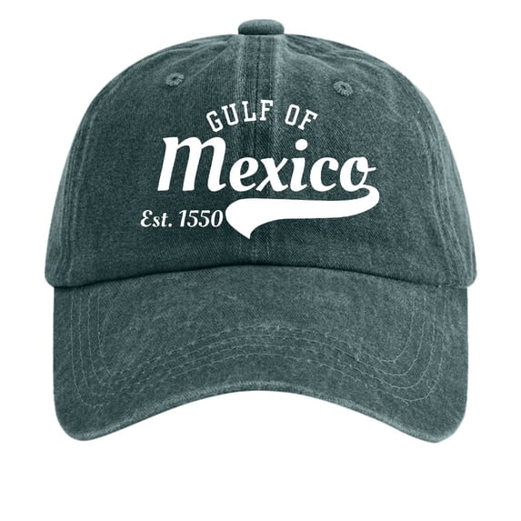 Baseball Cap Women Washed Denim Mexico Bay Graphic Print Distressed Adjustable Hat Summer Outdoor Headwear Green