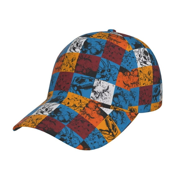 Baseball Cap, colorful plaid Dinosaur Trucker Hats Women Dad Hat for Workouts - Baseball hat Adjustable Size