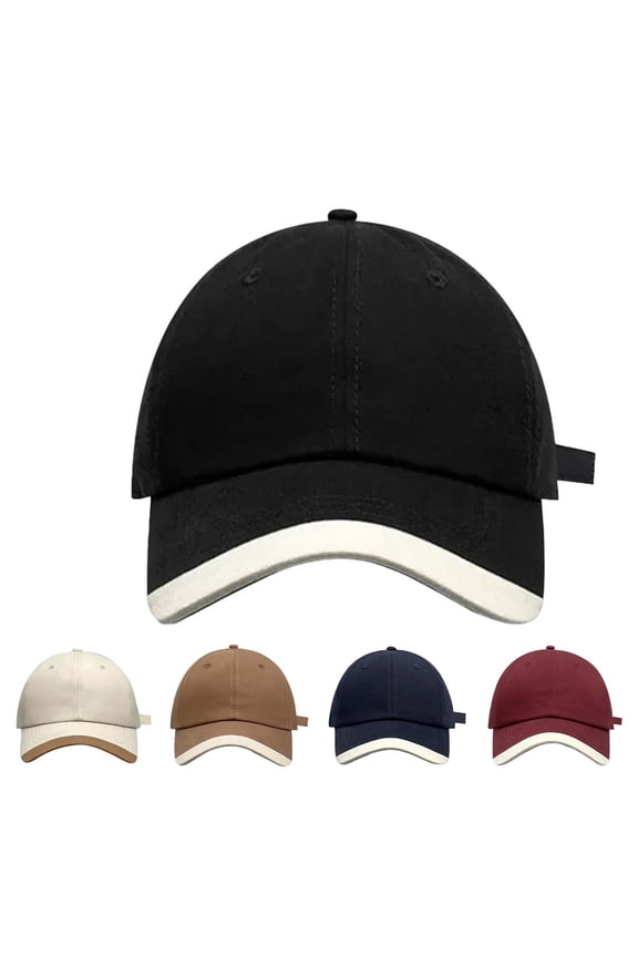 Baseball Cap for Men Vintage Washed Fashion Two-Tone Contrast Color Patch Wide Brim Sun Protection Hat Summer Outdoor Sports Cap Beige