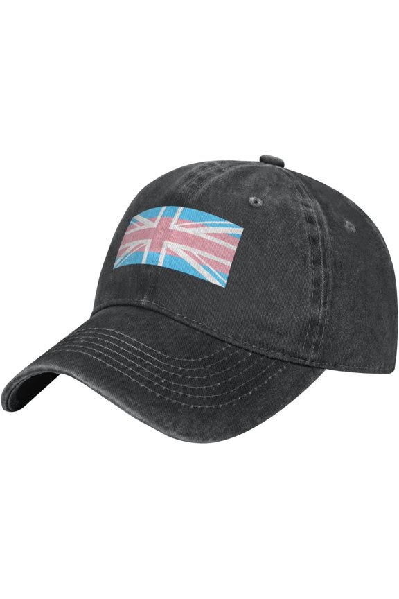 Baseball Cap for Men Women Gay Pride LGBT Transgender UK Union Flag Stripe Washed Distressed Cotton Dad Hat Black