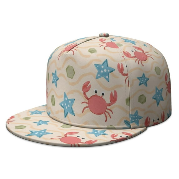 Baseball Cap for Men Women,Marine Adorable Crab Flat Bill Hats Teens Adjustable Baseball Cap for Hip Hop Enthusiasts