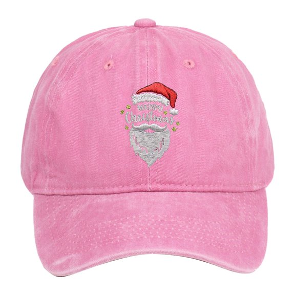 Baseball Cap for Outdoor Sports Uni Santa Embroidered Washed Sun Hat for Everyday Wear Pink
