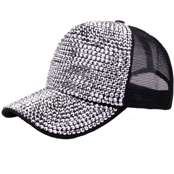 Baseball Cap for Women Adjustable Summer Sequins Outdoor Fashion Breathable Mesh Cap Sun Protection Ponytail Hat,Color:Black