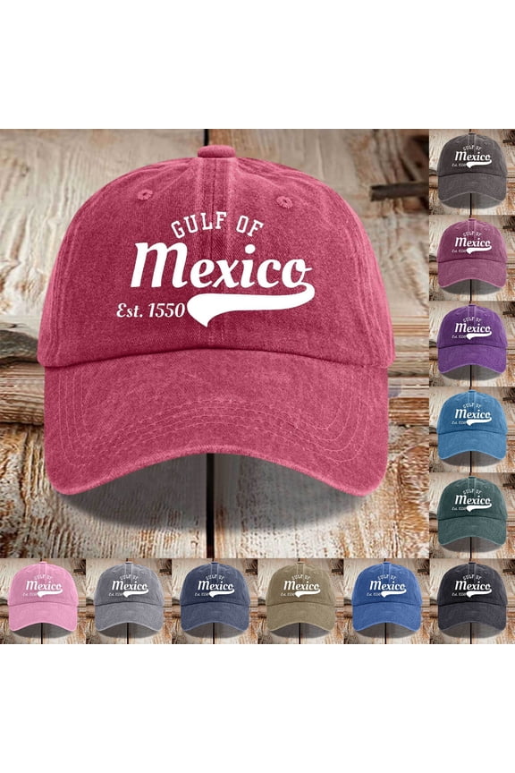 Baseball Cap for Women Distressed Washed Denim Mexican Gulf Graphic Vintage Style Summer Outdoor Sun Hat Casual Adjustable Cap Green