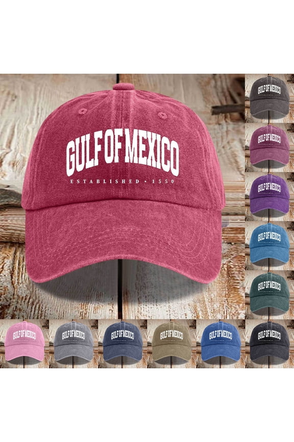 Baseball Cap for Women Distressed Washed Denim with Mexican Gulf Print Vintage Style Summer Outdoor Sun Hat Casual Adjustable Cap Grey