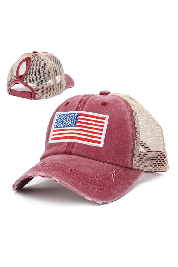 Baseball Cap for Women USA Flag Mesh Ponytail Hat Adjustable Running Workouts Fitness Sport Baseball Cap Sun Hat Visor 4th of July Accessories