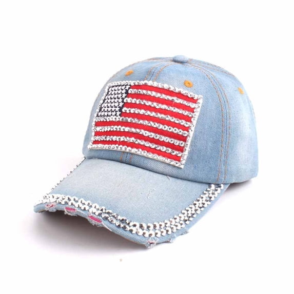 Baseball Cap for Women with Diamonds American Flag Print Adjustable Sun Hat Visor Running Workouts Outdoor Activities 4th of July Accessories