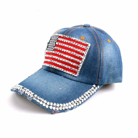 Baseball Cap for Women with Diamonds American Flag Print Adjustable Sun Hat Visor Running Workouts Outdoor Activities 4th of July Accessories