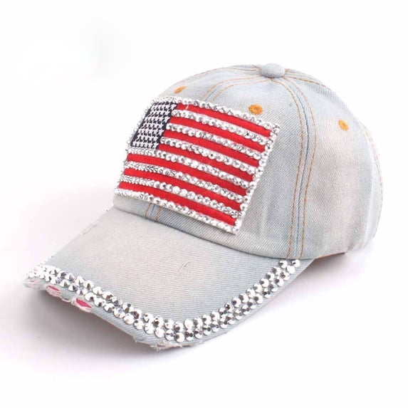 Baseball Cap for Women with Diamonds American Flag Print Adjustable Sun Hat Visor Running Workouts Outdoor Activities 4th of July Accessories