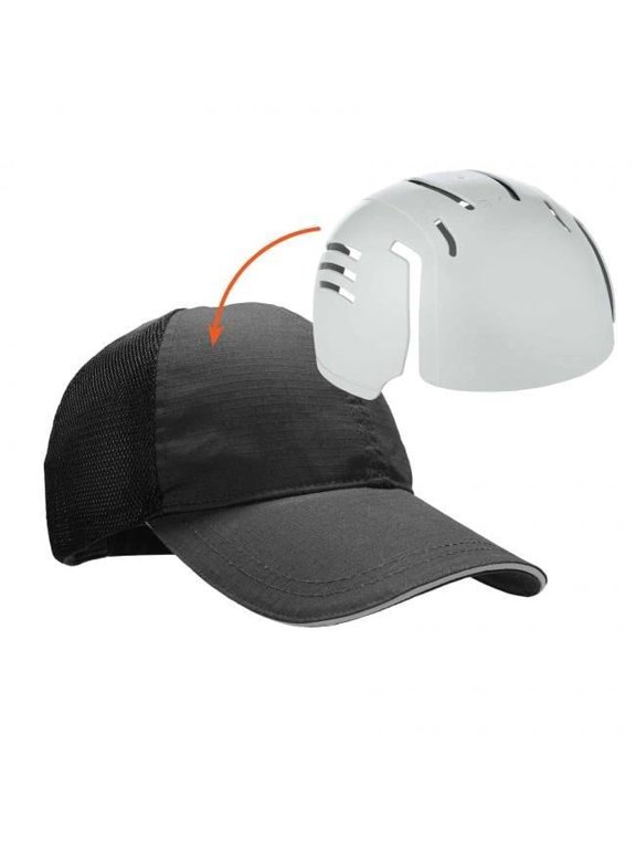Baseball Cap with Bump Cap Insert - Black - Adjustable - Impact-Resistant