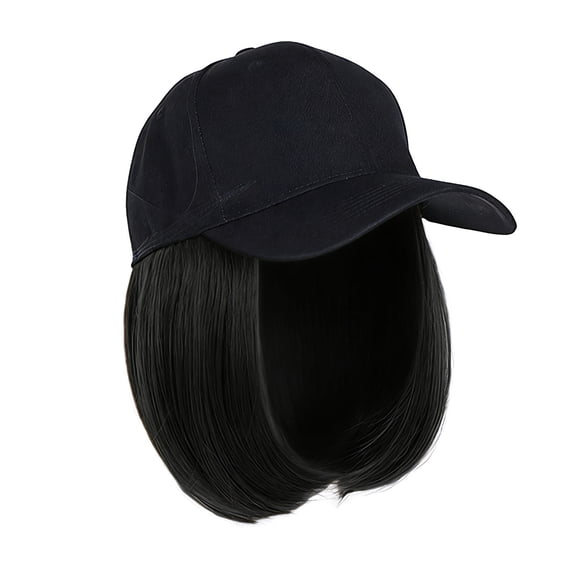 Baseball Cap with Hair Extensions Straight Short Bob Hairstyle Adjustable Wig Hat for Woman Girl Daily Wear