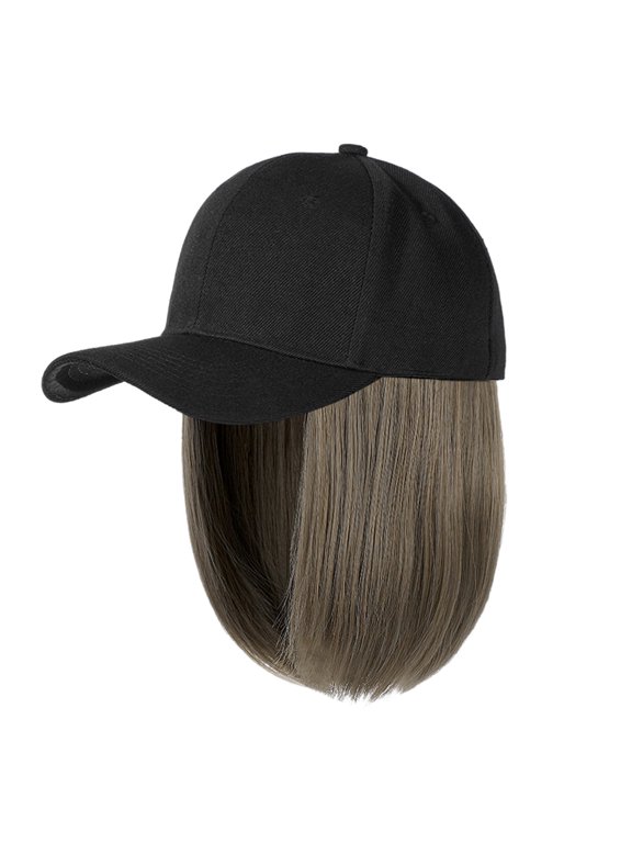 Baseball Cap with Hair Extensions Straight Short Bob Hairstyle