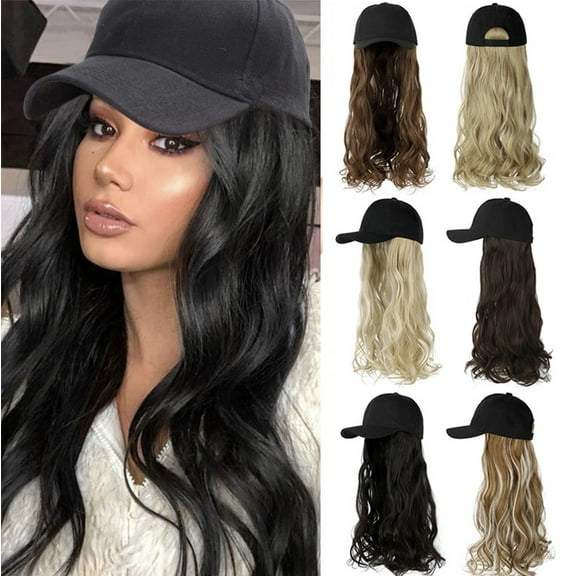 Baseball Cap with Hair Extensions Wig Hat Hair Extensions Wavy Magic Paste Natural Wig Hair for Women Girls