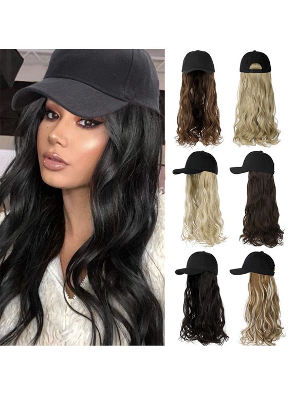 Baseball Cap with Hair Extensions Wig Hat Hair Extensions Wavy Magic Paste Natural Wig Hair for Women Girls