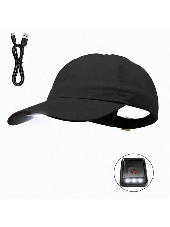 LED Baseball Cap,Flashlight Baseball Hat with Light Built in, Rechargeable Headlamp Hats for Fishing Jogging Camping Night Work, Black