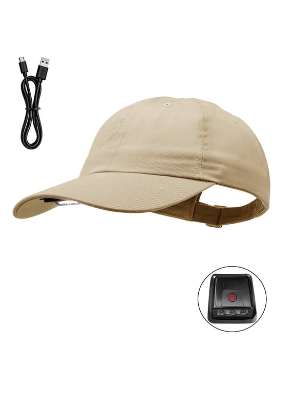 LED Baseball Cap,Flashlight Baseball Hat with Light Built in, Rechargeable Headlamp Hats for Fishing Jogging Camping Night Work, Khaki