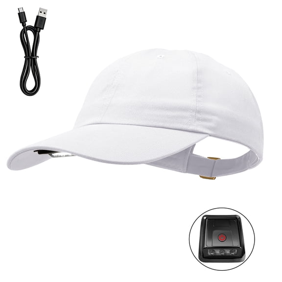 Baseball Cap with Light，Flashlight Baseball Hat with Light Built in, Rechargeable Headlamp Hats for Fishing Jogging Camping Night Work, White