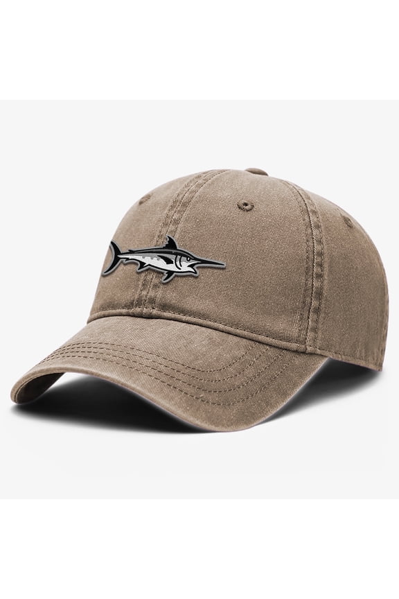 Baseball Cap with Swordfish Logo – Vintage Washed Dad Hat for Men & Women, Adjustable Fishing Hat for Outdoor & Casual Wear