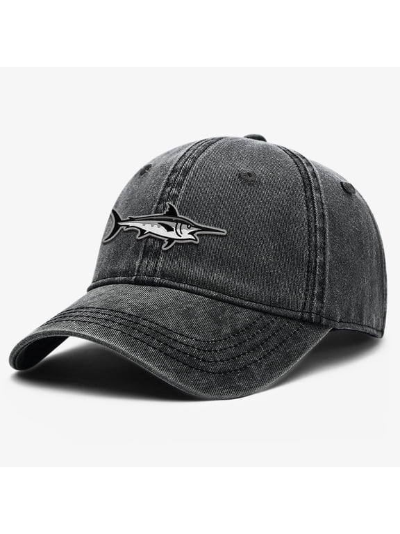 Baseball Cap with Swordfish Logo – Vintage Washed Dad Hat for Men & Women, Adjustable Fishing Hat for Outdoor & Casual Wear