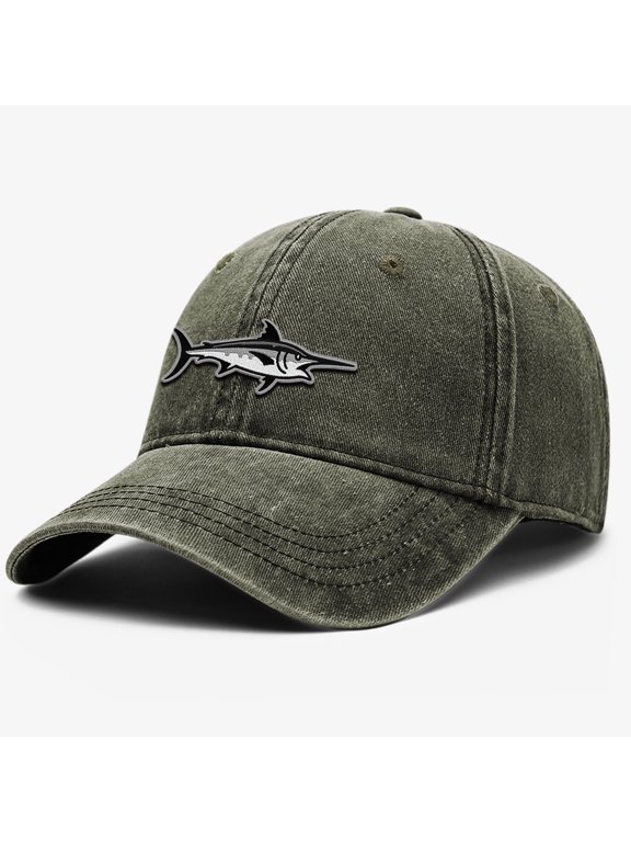 Baseball Cap with Swordfish Logo – Vintage Washed Dad Hat for Men & Women, Adjustable Fishing Hat for Outdoor & Casual Wear