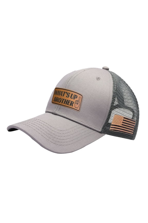 Baseball Cap with "What's Up Brother Print", Korean Style Unisex Hat, Breathable Mesh Back Summer Cap, Casual Outdoor Sun Hat for Women and Men Beige