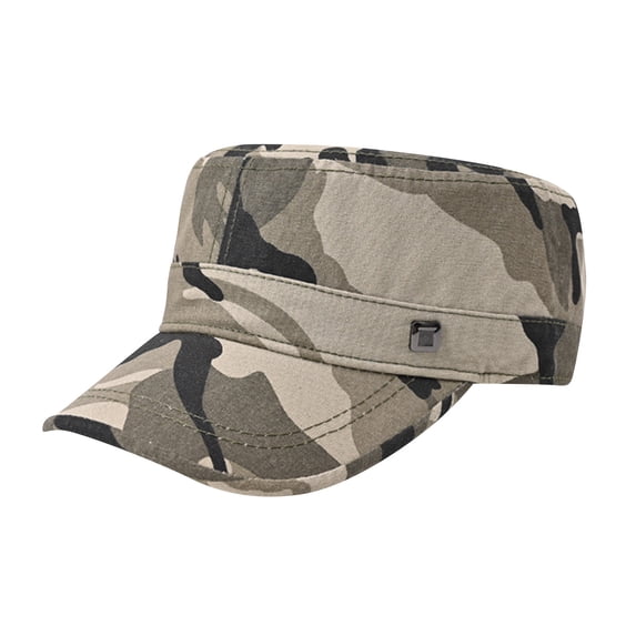 Baseball Caps CQXIDFH Washed Cotton Flat Top Cap, Breathable Adjustable Sunscreen Hat, Embroidery Casual Headwear for Men Hiking Travel, Cowboy Hat (Camouflage, One Size)