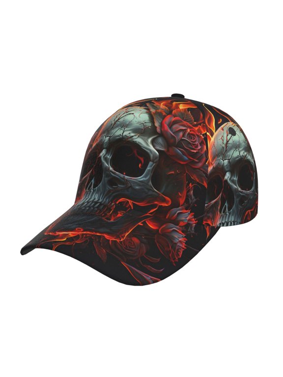 Baseball Caps Dad Trucker Hat Sun Hats Snapback for Outdoor Sport , Ghost Fire Skull Burning Roses