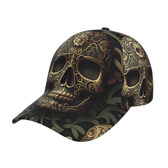 Baseball Caps Dad Trucker Hat Sun Hats Snapback for Outdoor Sport , Skulls Head Gothic Golden Skull