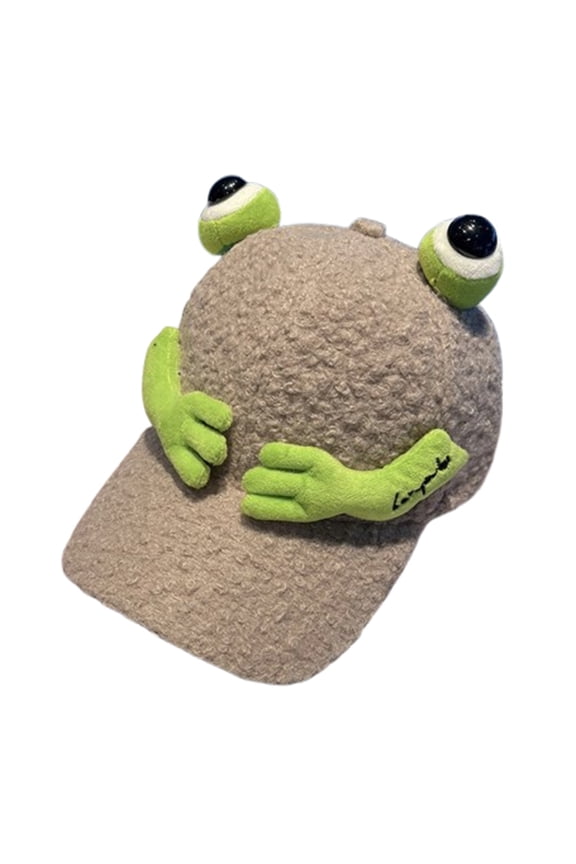 Baseball Caps For Men Women Cartoon Frog Plush Baseball Cap Cute Animal Adjustable Winter Hat Casual Wear Beige One Size