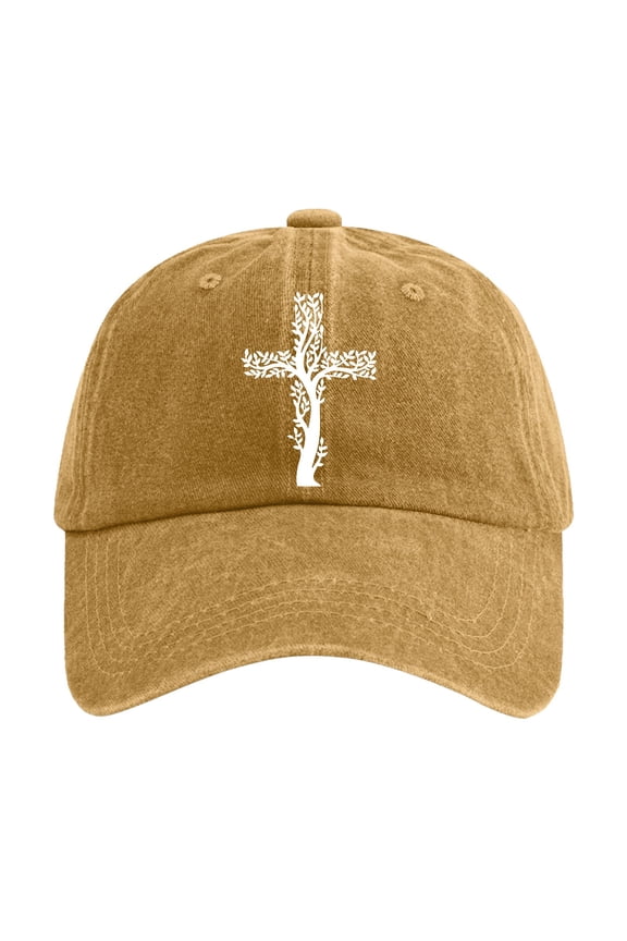 Baseball Caps For Men Women Washed Cotton Baseball Cap With Jesus Cross Print Adjustable Religious Unisex Hat For Yellow One Size