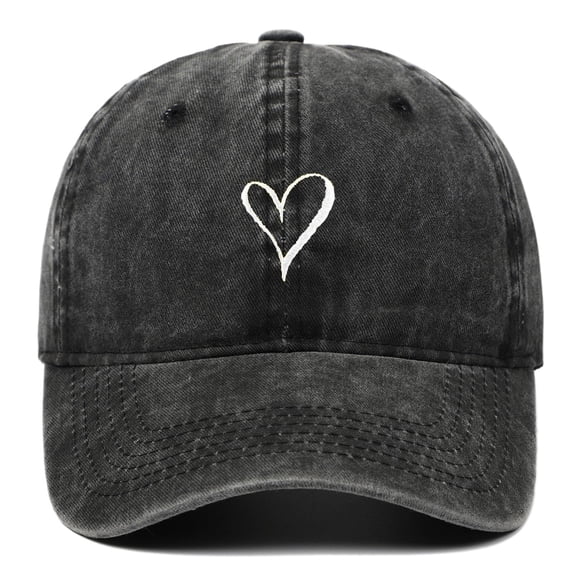 Baseball Caps Men Women New Arrival Embroidered Heart Baseball Cap Washed Cotton Adjustable Unisex Hat Running Casual Workouts Black One Size