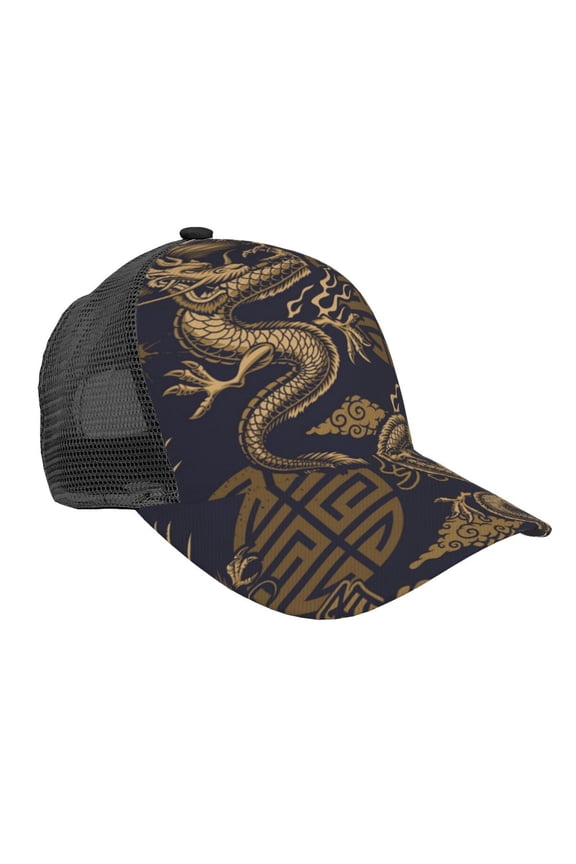 Baseball Caps Mesh Dad Snapback Outdoor Hats for Men Women, Dragon Chinese Style Chinoiserie