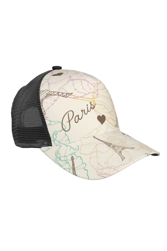 Baseball Caps Mesh Dad Snapback Outdoor Hats for Men Women, Eifel Tower Paris Flower Vintage
