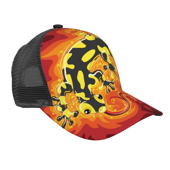 Baseball Caps Mesh Dad Snapback Outdoor Hats for Men Women, Fire Salamander In Flame