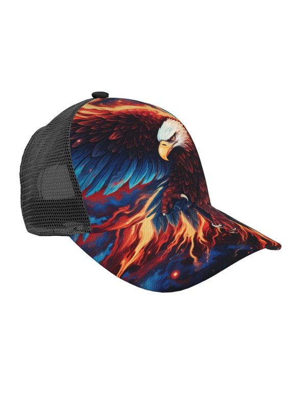 Baseball Caps Mesh Dad Snapback Outdoor Hats for Men Women, Flaming Eagle Fire Art