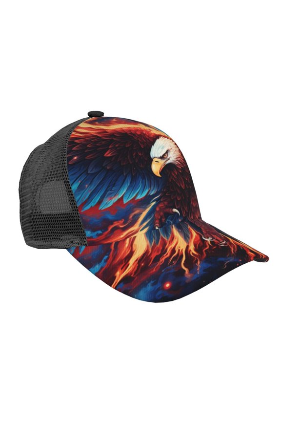 Baseball Caps Mesh Dad Snapback Outdoor Hats for Men Women, Flaming Eagle Fire Art